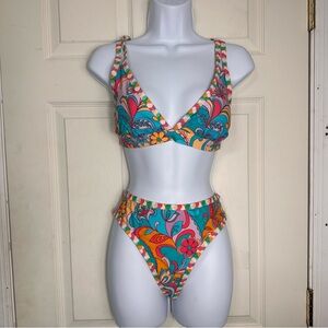 NWT Cupshe Boho strapped Floral  Bikini Swimsuit Double Spagetti Straps‎ Large